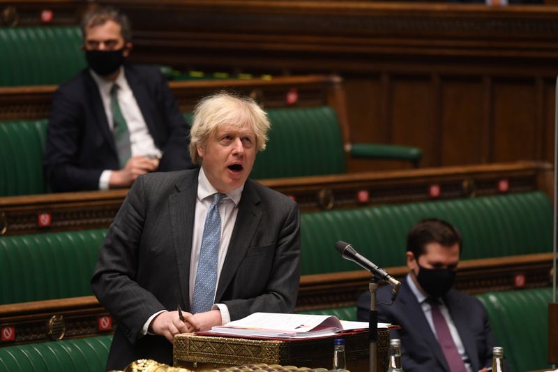 Britain’s Prime Minister Boris Johnson speaks during the weekly Prime