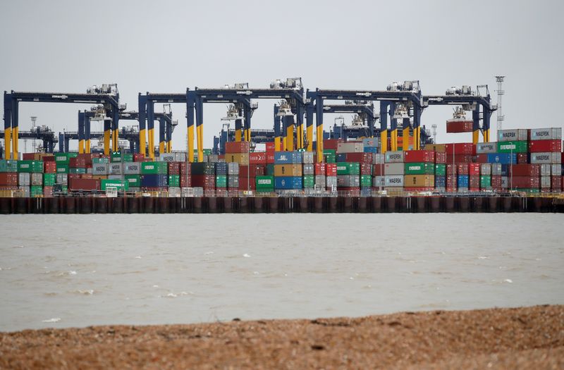 Containers are stacked at the Port of Felixstowe