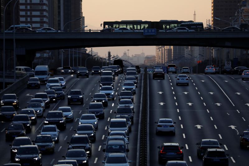 General view shows the traffic during the evening rush hour