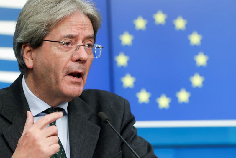FILE PHOTO: EU Economics Commissioner Paolo Gentiloni holds a news