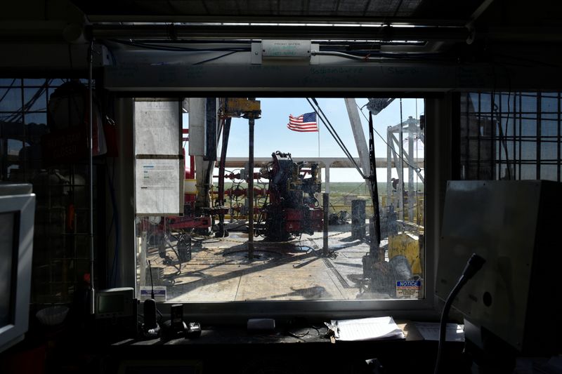 The operations floor of a drilling rig is seen from