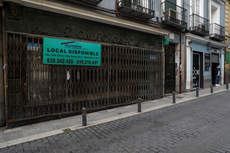 Closed-down businesses in central Madrid