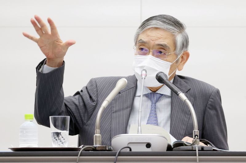 Bank of Japan Governor Haruhiko Kuroda speaks during a news