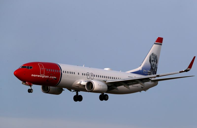 FILE PHOTO: Norwegian Air Sweden Boeing 737-800 plane SE-RRJ approaches