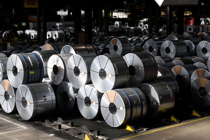 FILE PHOTO: Steel rolls are pictured at the plant of