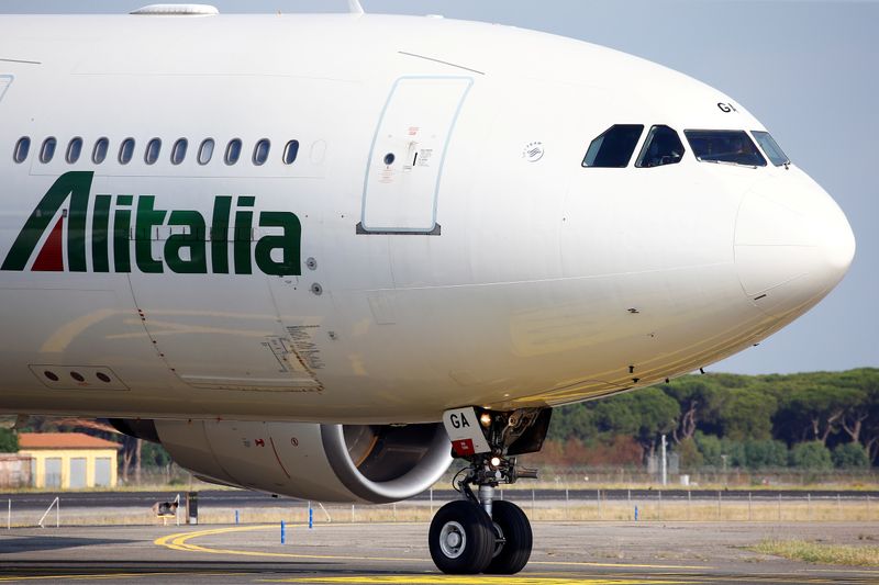 FILE PHOTO: An Alitalia airplane before take-off from the Leonardo