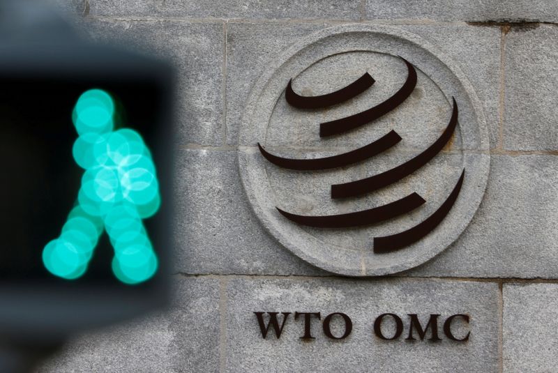 FILE PHOTO: World Trade Organization (WTO) logo in Geneva