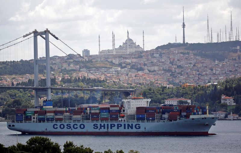 FILE PHOTO: The Cosco Shipping Danube, a container ship of