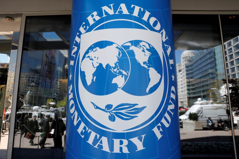 FILE PHOTO: International Monetary Fund logo is seen outside the