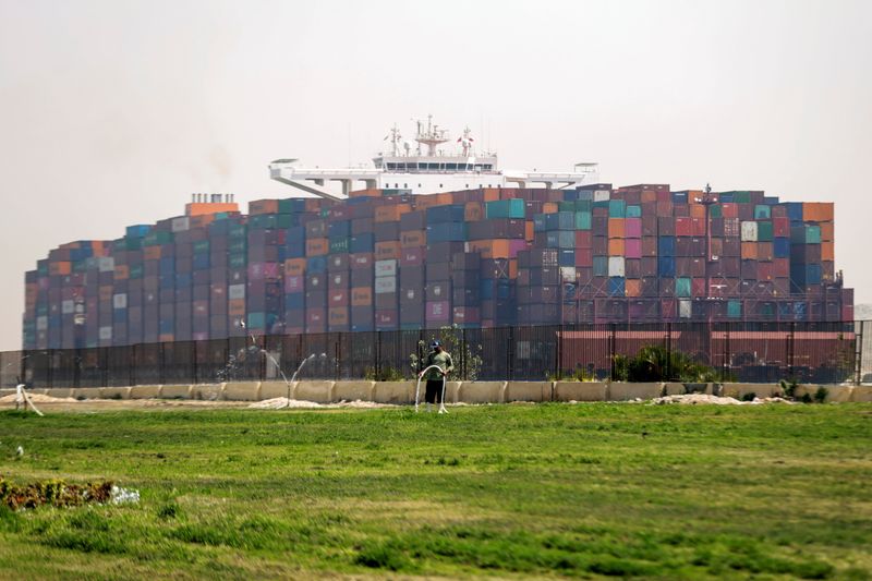 A ship is seen after sailing through Suez Canal, in