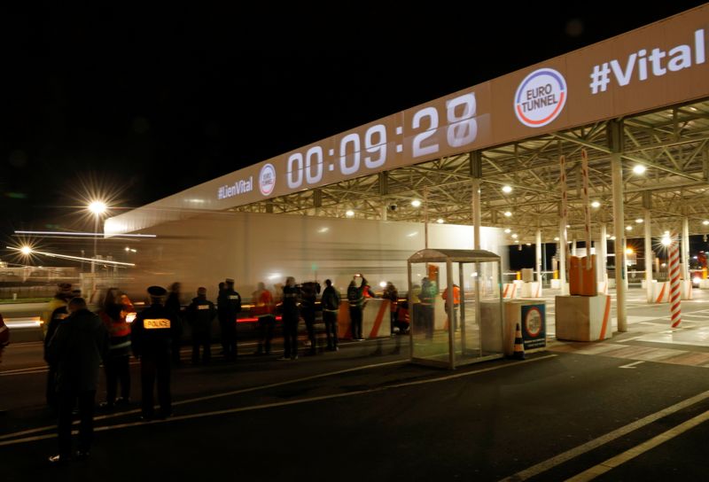 The first trucks leave Eurotunnel’s new customs border in Calais