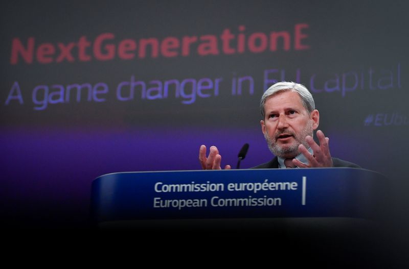 European Commissioner for Budget Hahn gives a news conference on