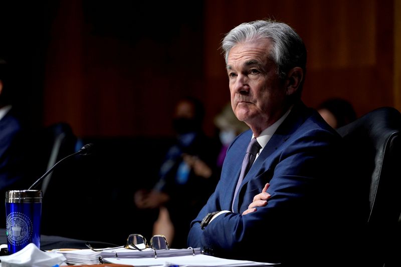 FILE PHOTO: Federal Reserve Chair Jerome Powell listens during a