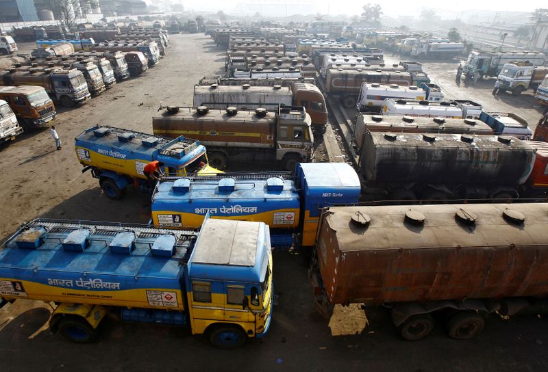 FILE PHOTO: Oil tankers are seen parked at a yard