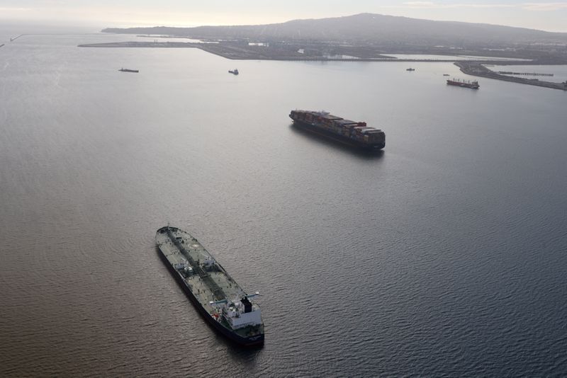 FILE PHOTO: An oil tanker waits in line in the