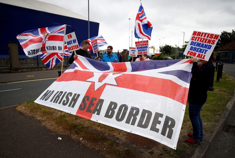FILE PHOTO: Loyalists protest against the Northern Ireland Brexit protocol