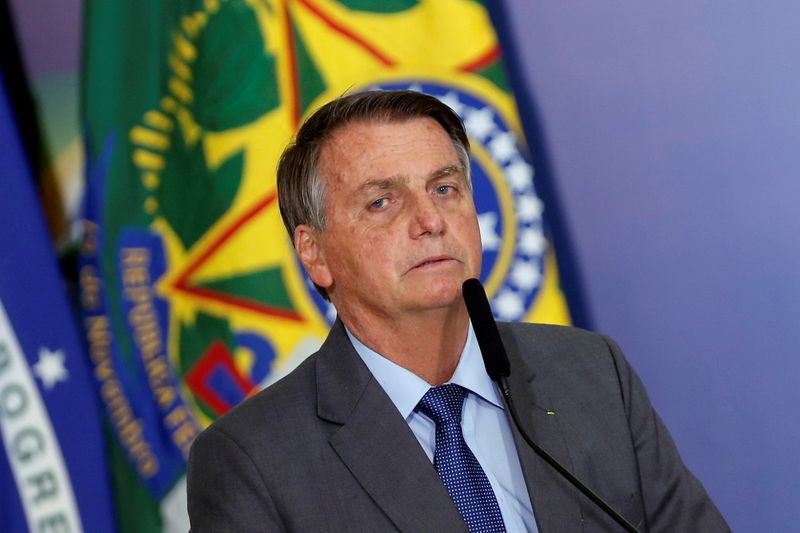 FILE PHOTO: Brazil’s President Jair Bolsonaro talks during a ceremony