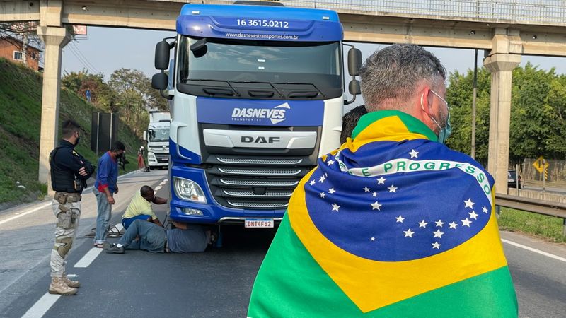 Truckers block highways in support of President Jair Bolsonaro, in
