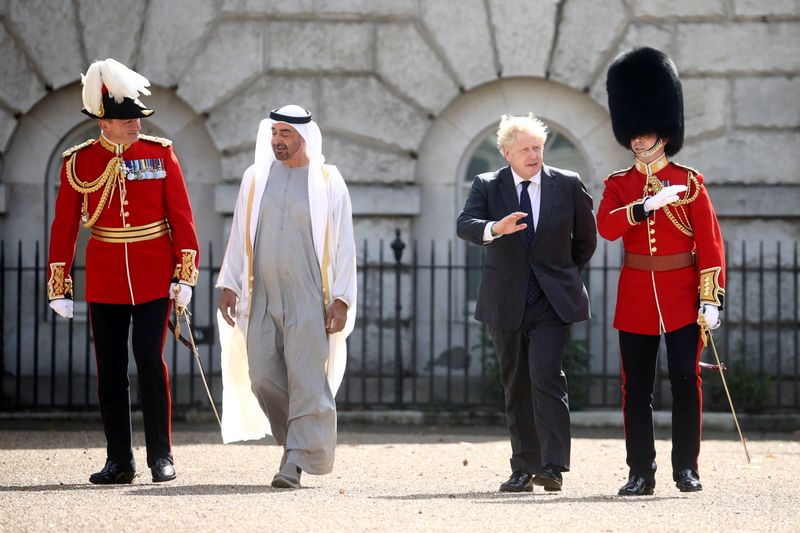 Boris Johnson and the Crown Prince of Abu Dhabi inspect