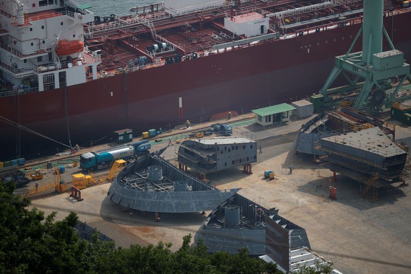 Parts of the structure of a ship are seen at
