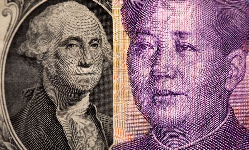 U.S. one dollar and Chinese Yuan are seen in this