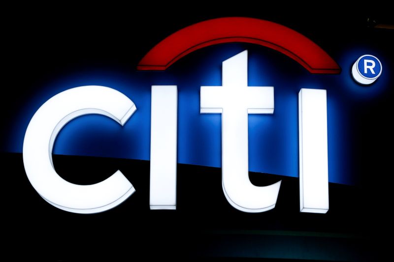 The logo of Citi bank is pictured at an exhibition