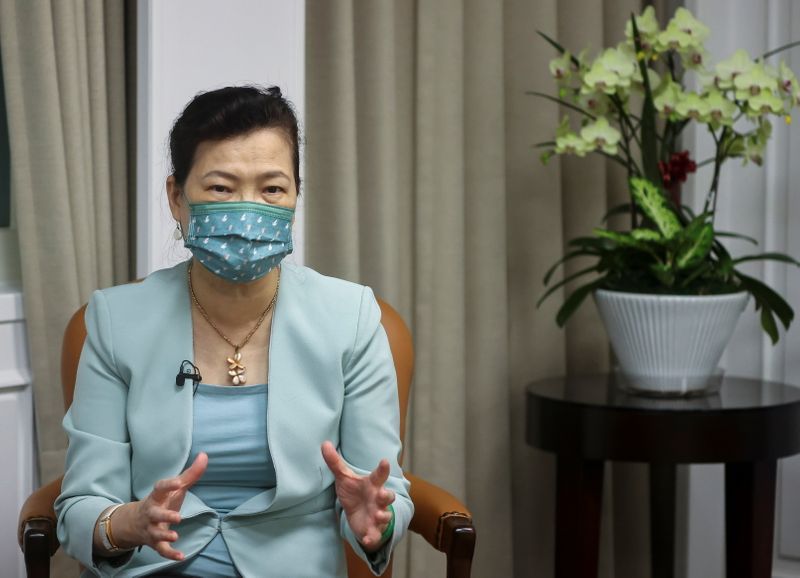 Taiwan Economy Minister Wang Mei-hua speaks during an interview with