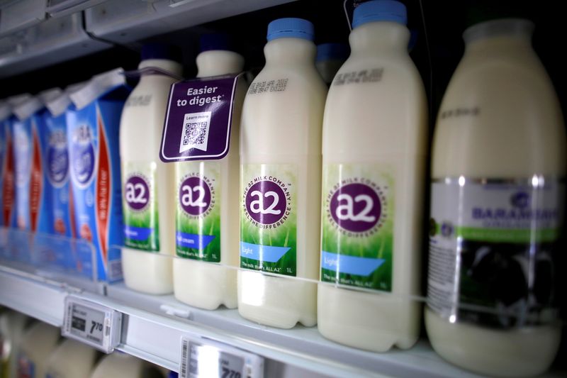FILE PHOTO: A2 milk is seen on a supermarket shelf
