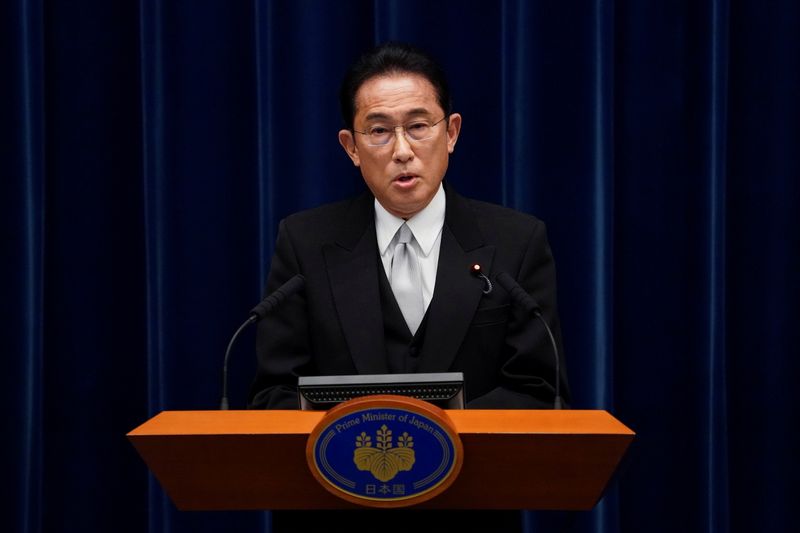 FILE PHOTO: Fumio Kishida, Japan’s prime minister, attends a news