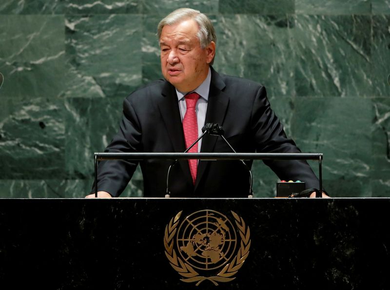 FILE PHOTO: United Nations Secretary-General Antonio Guterres addresses the 76th
