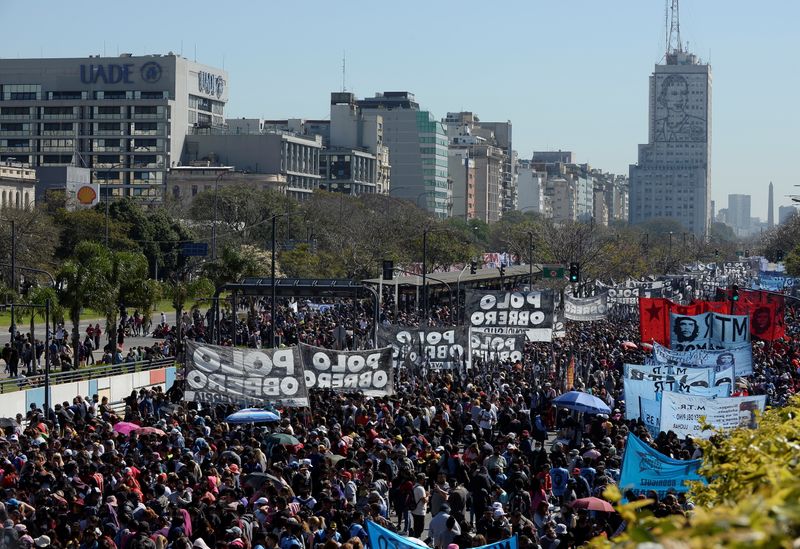 FILE PHOTO: Argentines march to protest against unemployment, food insecurity