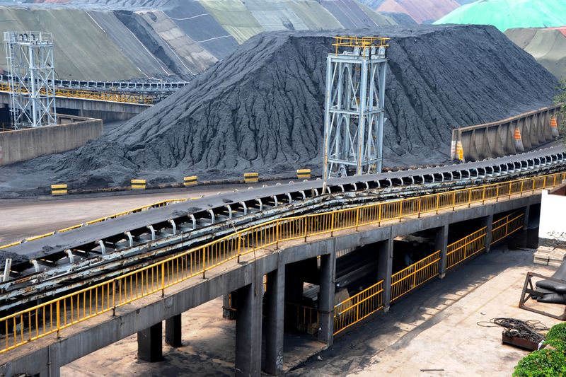Piles of imported coal are seen at a coal terminal