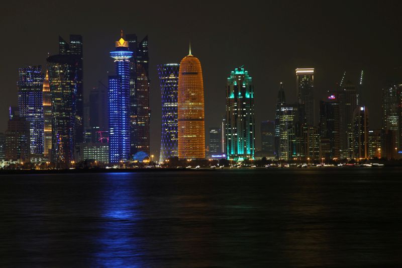 FILE PHOTO: Night scene of the skyline of Doha with