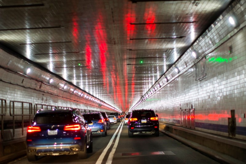 Traffic is seen at the Lincoln Tunnel ahead of the