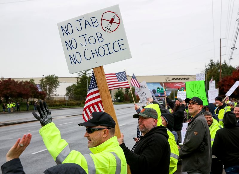 FILE PHOTO: Boeing employees protest vaccine mandate