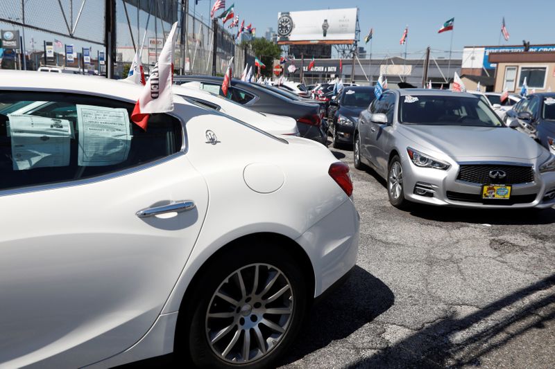 Automobiles are seen for sale in a car lot in
