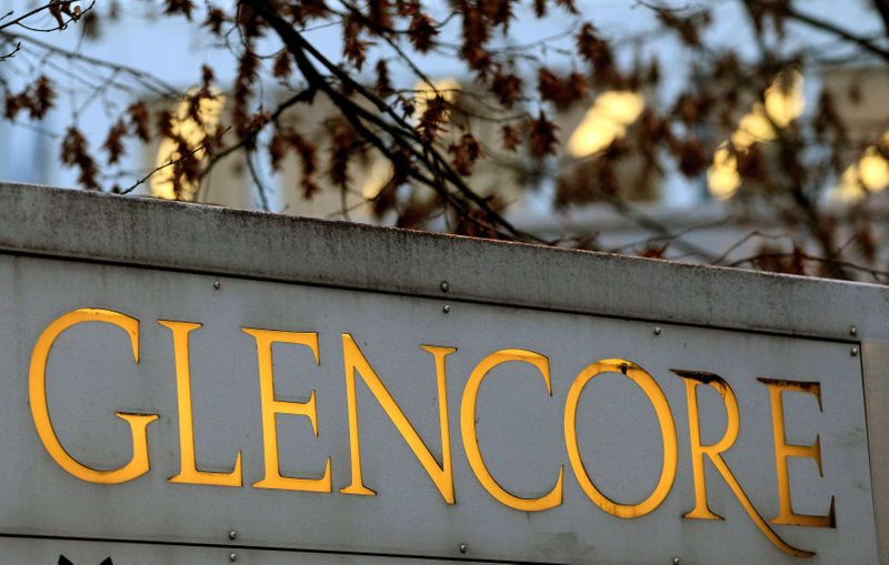 FILE PHOTO: The logo of commodities trader Glencore in front
