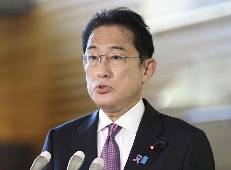 FILE PHOTO: Japan’s Prime Minister Fumio Kishida speaks to media
