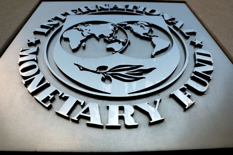 FILE PHOTO: The IMF logo is seen outside the headquarters