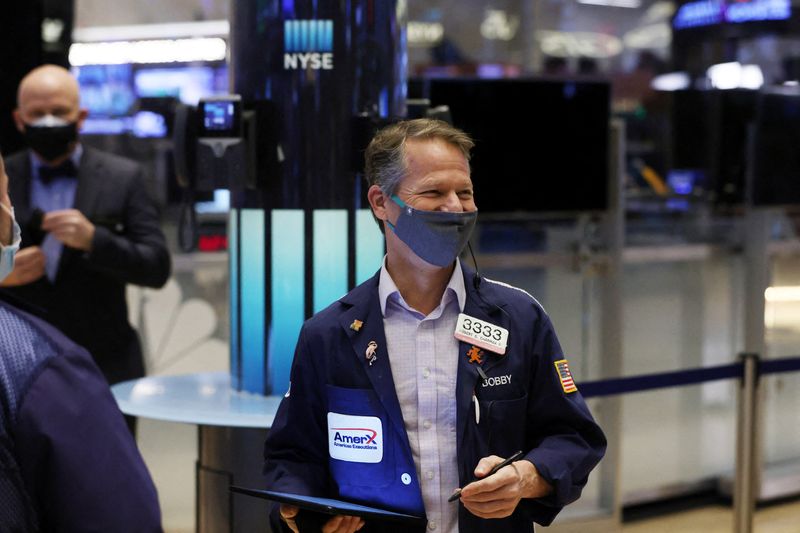 A trader works on the trading floor at the New