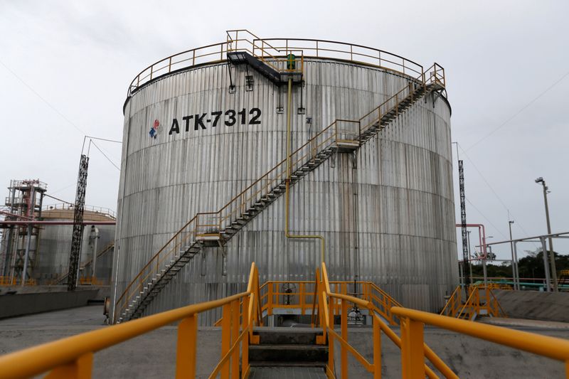 Storage tanks are seen at Ecopetrol’s Castilla oil rig platform,