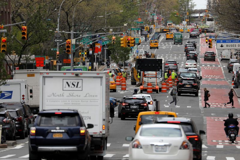 Traffic travels on First Avenue in Manhattan