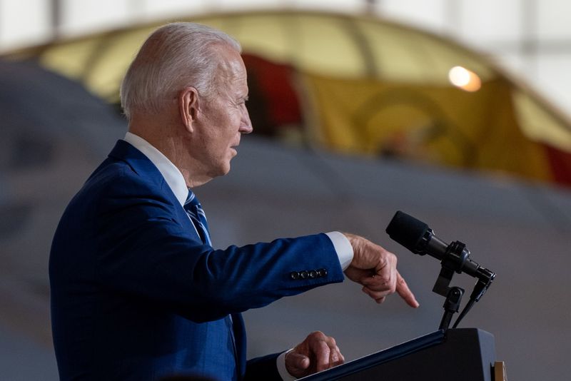 U.S. President Joe Biden delivers remarks at Joint Base Langley-Eustis