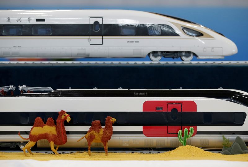 FILE PHOTO: A replica of China Railway High-speed trains is