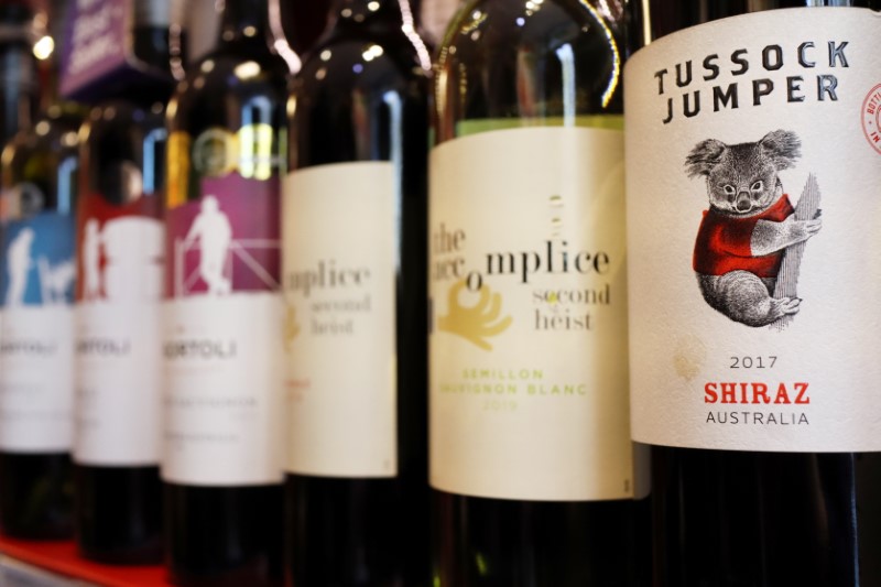 Bottles of Australian wine are seen at a store selling
