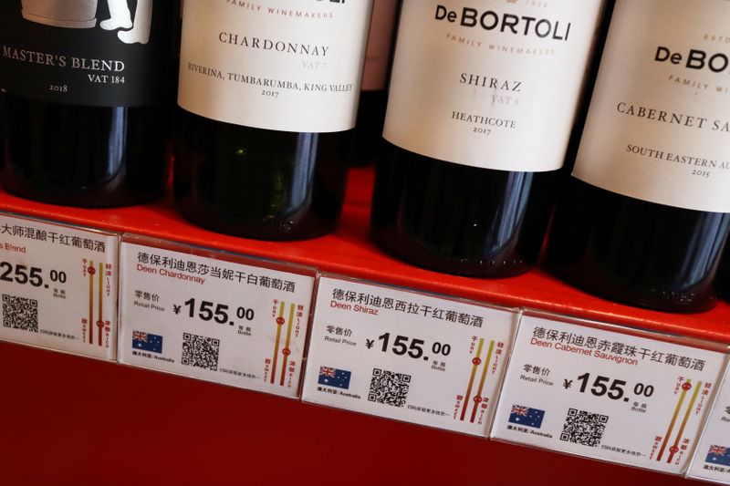 Bottles of Australian wine are seen at a store selling