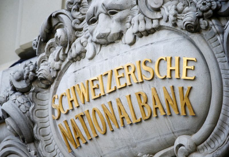 The Swiss National Bank (SNB) logo is pictured on its