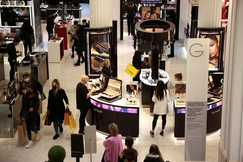 FILE PHOTO: People shop in the Selfridges department store on