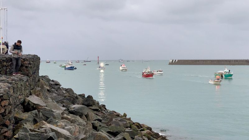 French flotilla stages protest off Jersey in fishing row