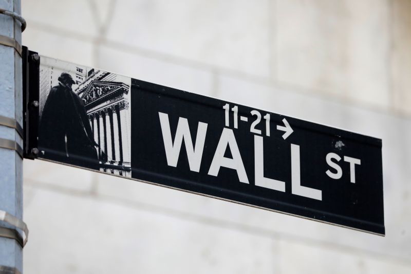 A street sign for Wall Street is seen outside of